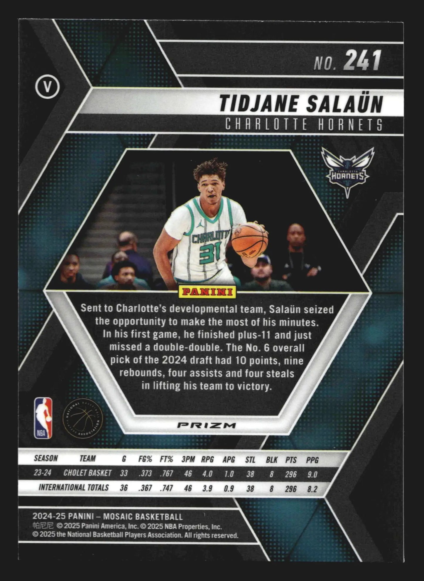 2024-25 Panini Mosaic #241 Tidjane Salaun Fast Break Disco Hornets RC
