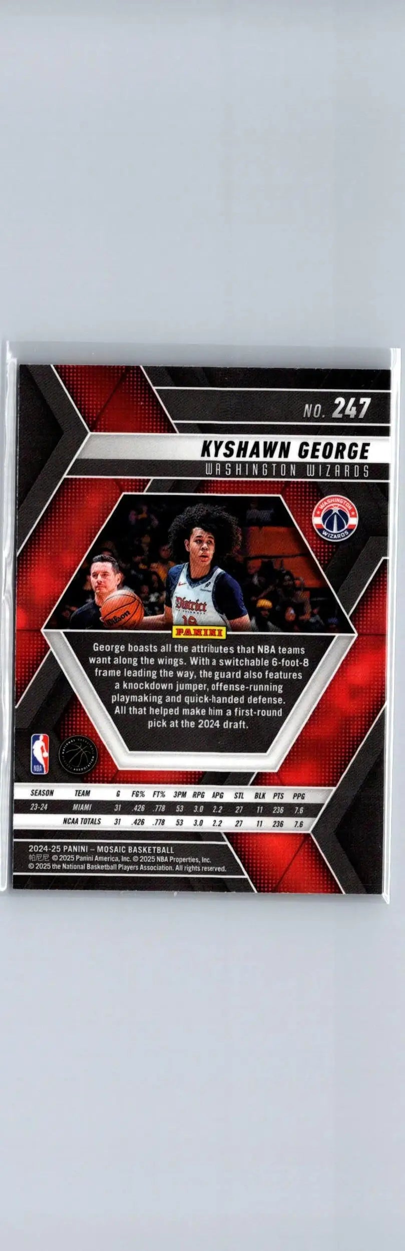 Collectible basketball trading card featuring Kyshawn George from 2024-25 Panini Mosaic