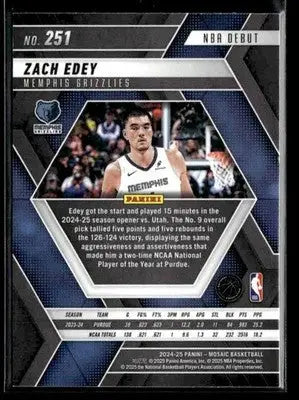 2024-25 Panini Mosaic #251 Zach Edey NBA Debut RC Memphis Grizzlies - Basketball Card Single