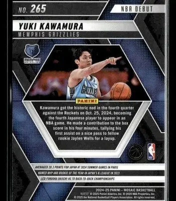 2024-25 Panini Mosaic #265 Yuki Kawamura NBA Debut RC Memphis Grizzlies - Basketball Card Single
