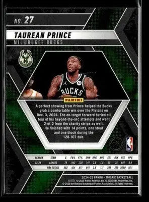 2024-25 Panini Mosaic #27 Taurean Prince Base Milwaukee Bucks - Basketball Card Single