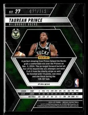 2024-25 Panini Mosaic #27 Taurean Prince Orange Mosaic #/249 Milwaukee Bucks - Basketball Card Single