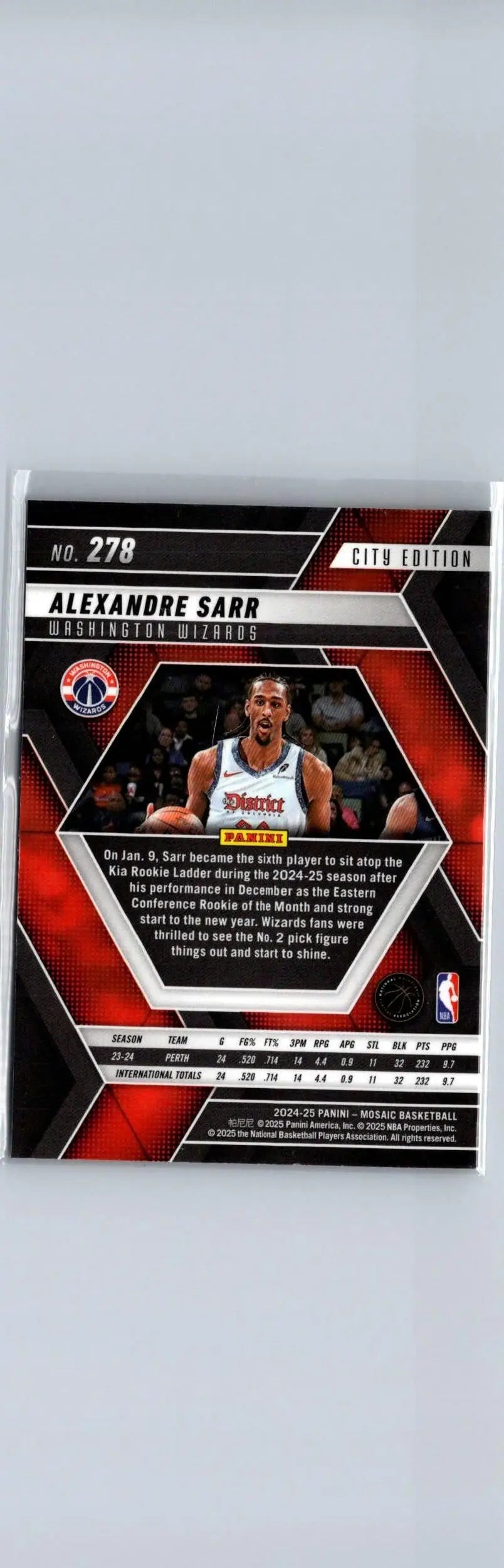 Basketball trading card featuring Alexandre Sarr from Panini Mosaic 2024-25