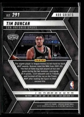 2024-25 Panini Mosaic #291 Tim Duncan - Basketball Card Single