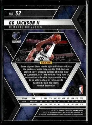 2024-25 Panini Mosaic #52 GG Jackson II Base Memphis Grizzlies - Basketball Card Single
