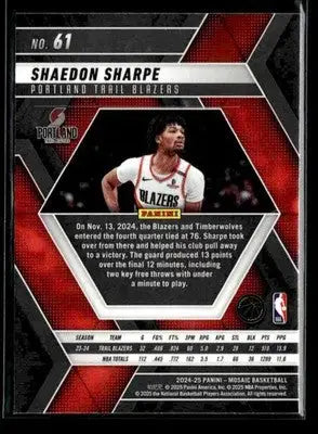2024-25 Panini Mosaic #61 Shaedon Sharpe - Basketball Card Single
