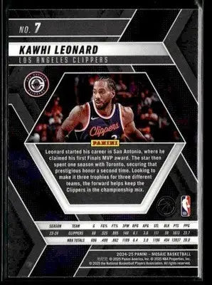 2024-25 Panini Mosaic #7 Kawhi Leonard Base Los Angeles Clippers - Basketball Card Single