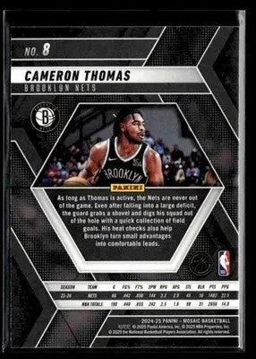 2024-25 Panini Mosaic #8 Cameron Thomas Base Brooklyn Nets - Basketball Card Single