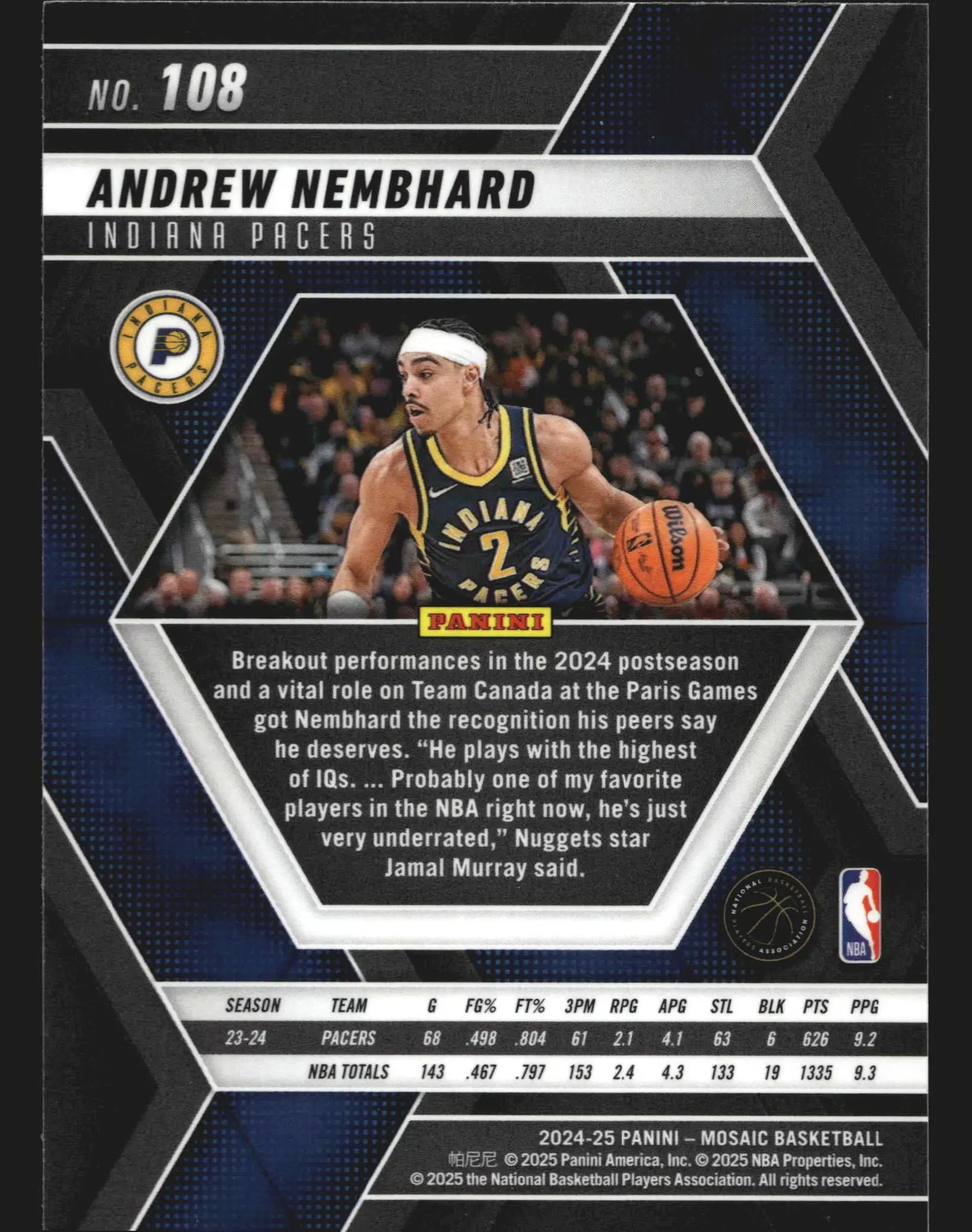 2024-25 Panini Mosaic Andrew Nembhard #108 Indiana Pacers