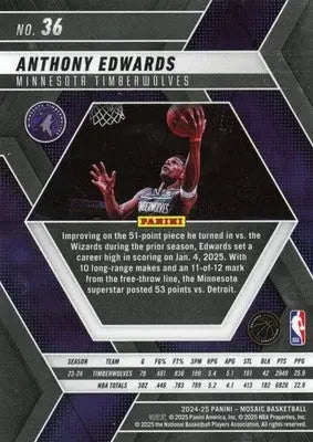 2024-25 Panini Mosaic Anthony Edwards #36 Minnesota Timberwolves - Basketball Card Single