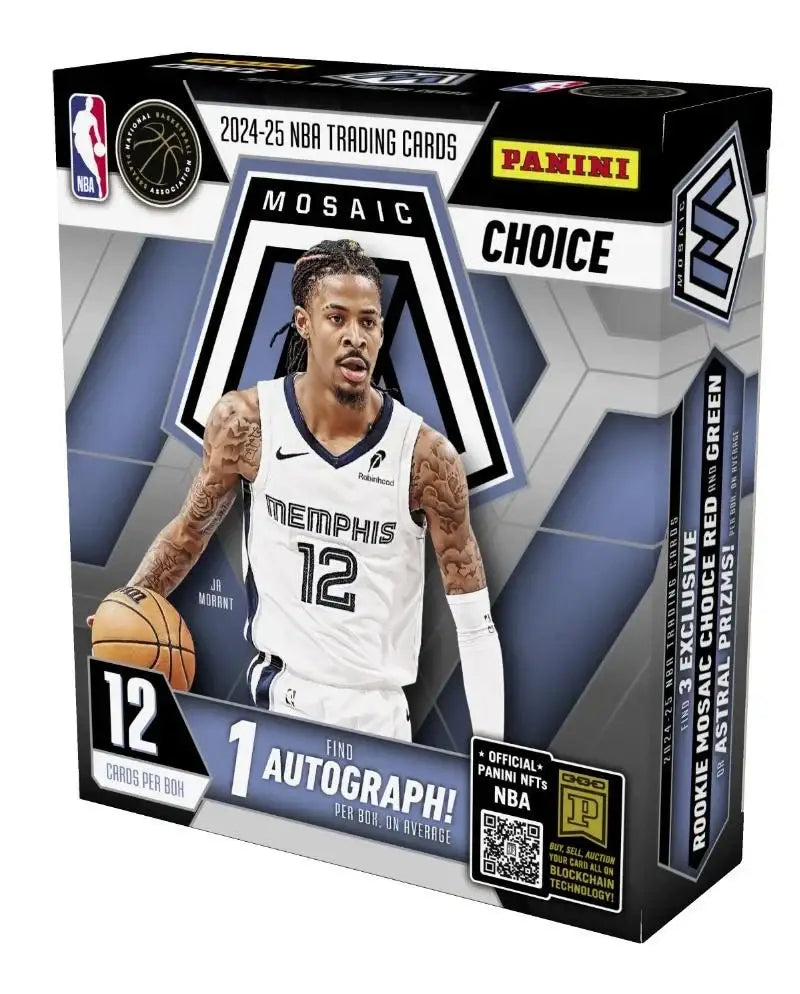 Sealed 2024-25 Panini Mosaic Basketball Choice Hobby Box with Ja Morant NBA basketball cards featuring autographs and exclusive Prizms
