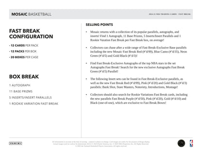 2024-25 Panini Mosaic Basketball Fast Break Box | Columbia Sports Cards - Sports Card Hobby Boxes