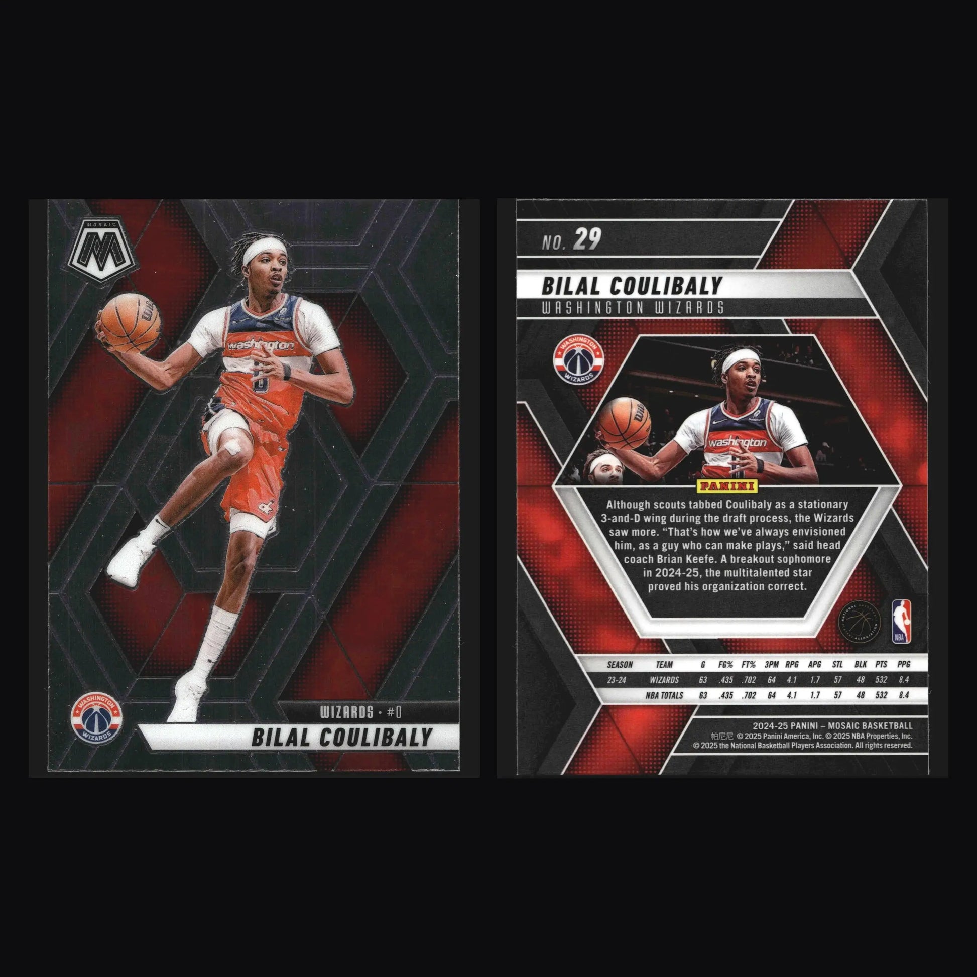 2024-25 Panini Mosaic Bilal Coulibaly #29 Wizards - Basketball Card Single