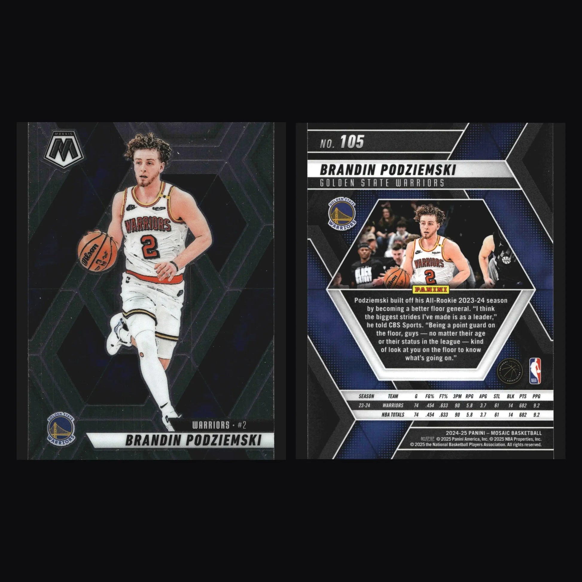 2024-25 Panini Mosaic Brandin Podziemski #105 Golden State Warriors - Basketball Card Single