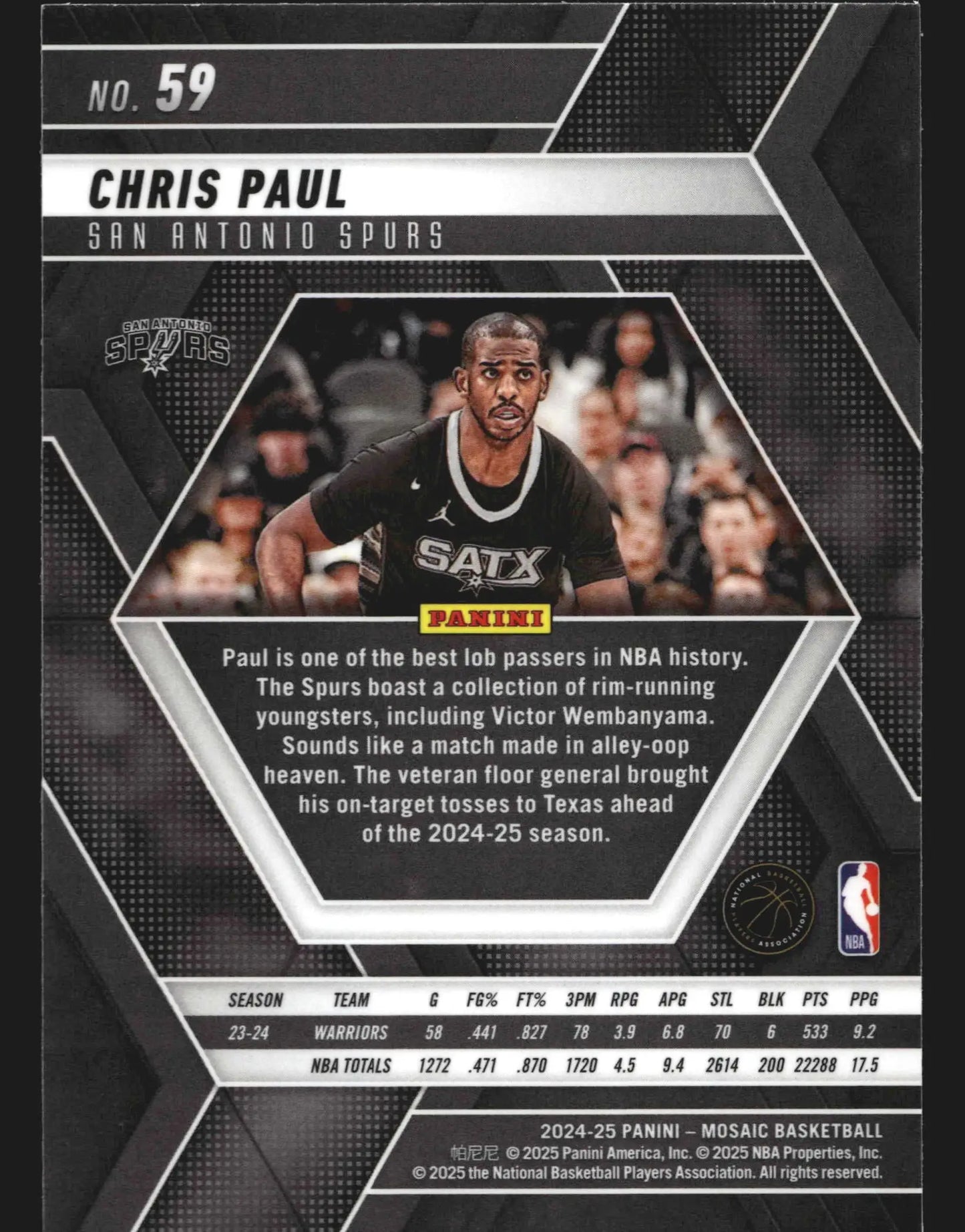 2024-25 Panini Mosaic Chris Paul #59 San Antonio Spurs - Basketball Card Single