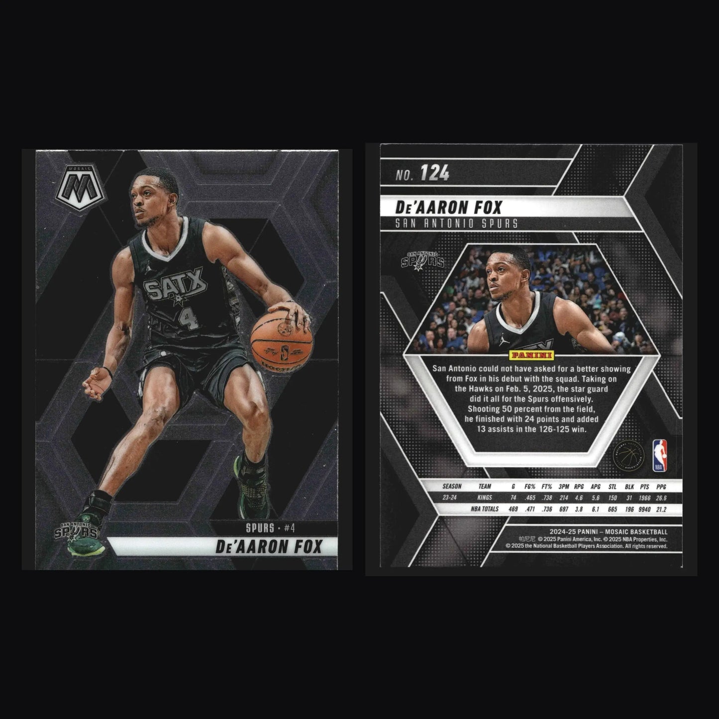 2024-25 Panini Mosaic De’Aaron Fox #124 San Antonio Spurs - Basketball Card Single