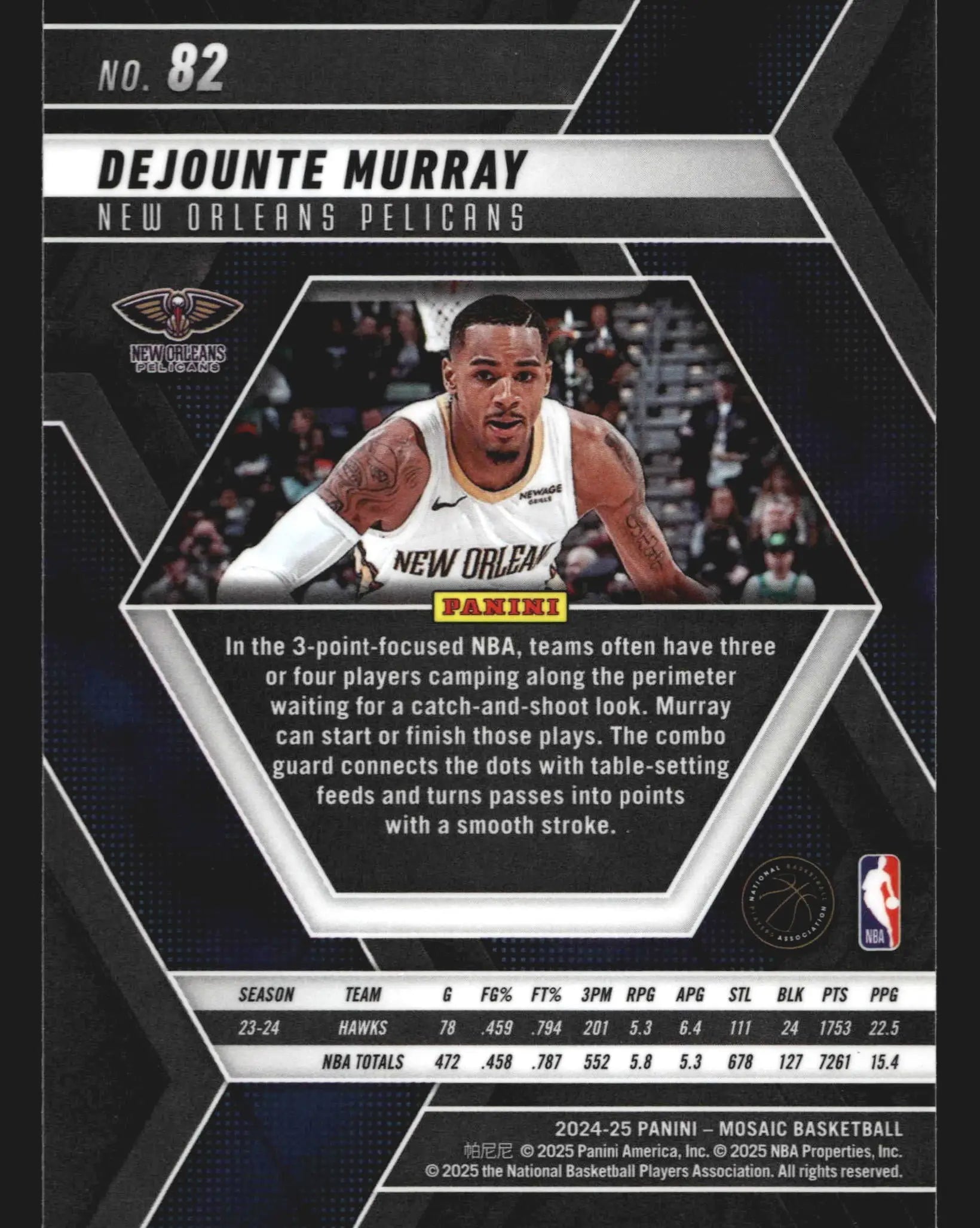 2024-25 Panini Mosaic Dejounte Murray #82 New Orleans Pelicans
