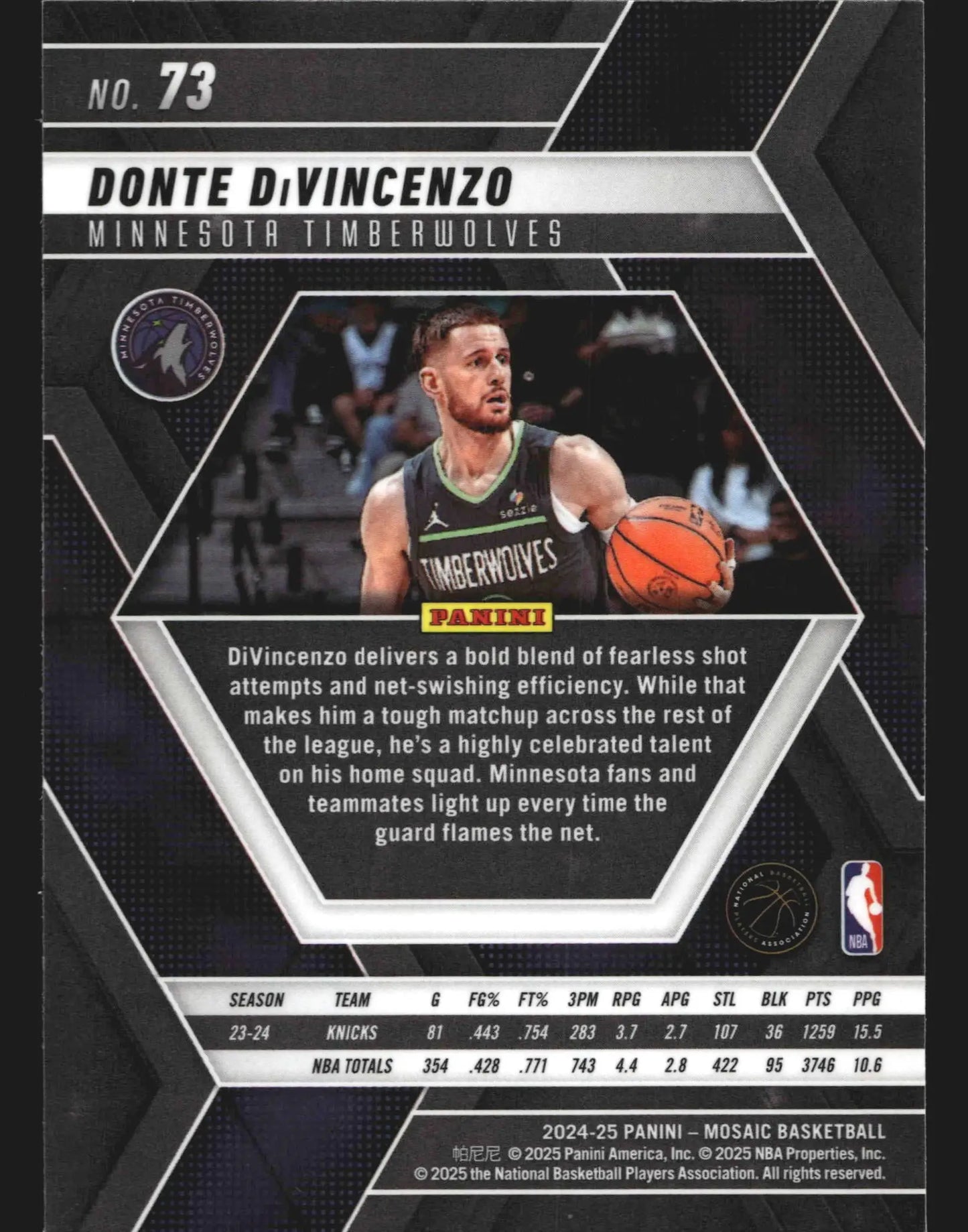 2024-25 Panini Mosaic Donte DiVincenzo #73 Minnesota Timberwolves - Basketball Card Single