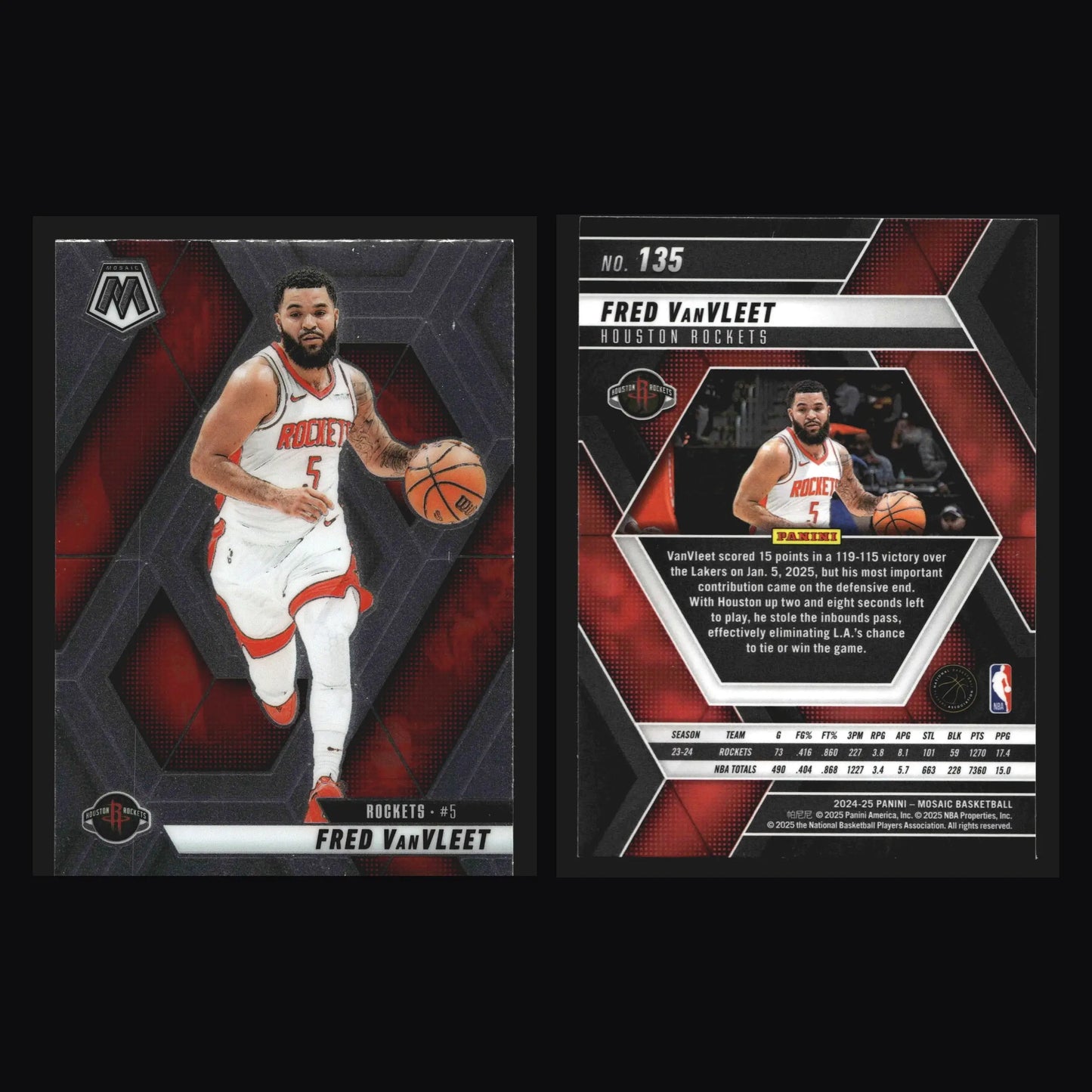 2024-25 Panini Mosaic Fred VanVleet #135 Houston Rockets - Basketball Card Single