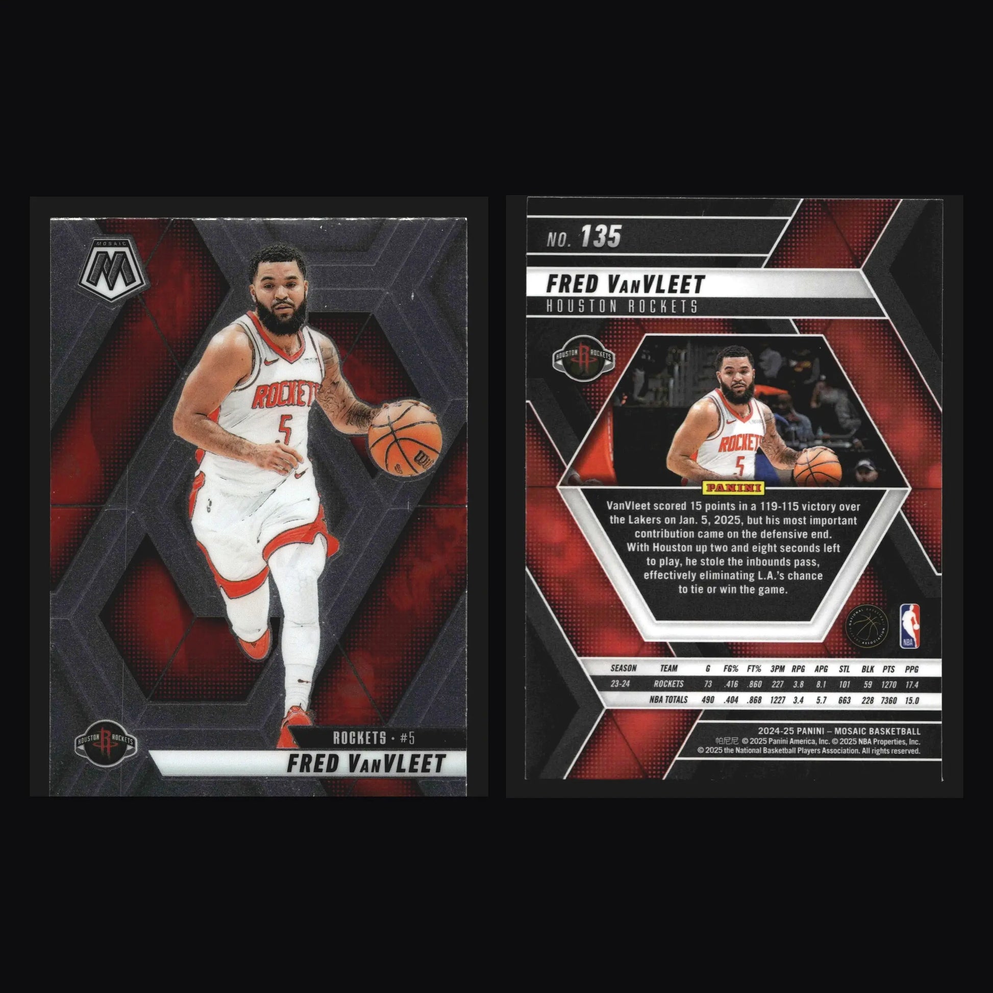 2024-25 Panini Mosaic Fred VanVleet #135 Houston Rockets - Basketball Card Single