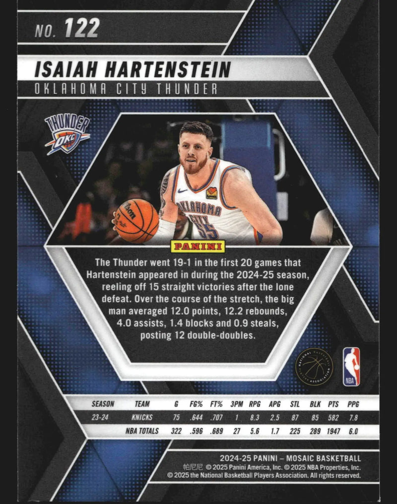 2024-25 Panini Mosaic Isaiah Hartenstein #122 Thunder - Basketball Card Single