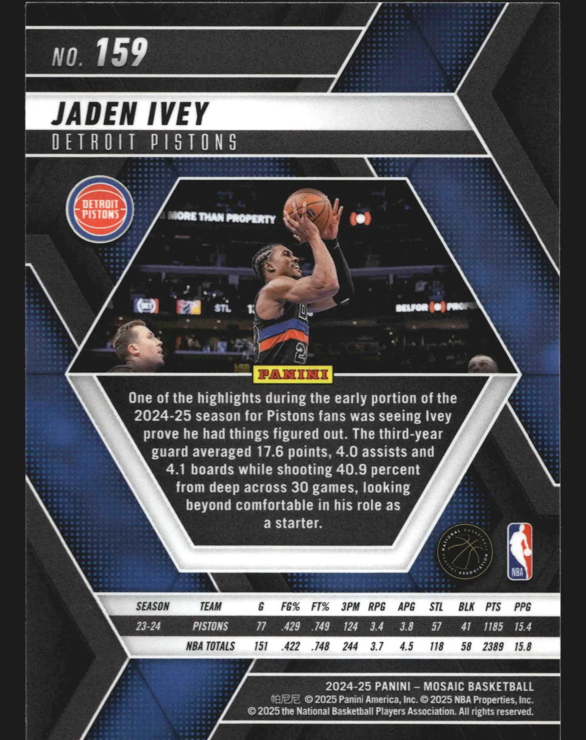 2024-25 Panini Mosaic Jaden Ivey #159 Detroit Pistons - Basketball Card Single