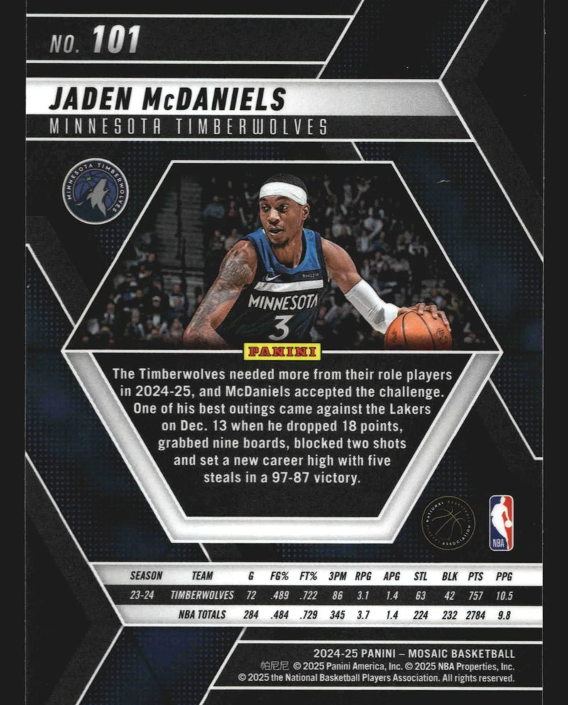 2024-25 Panini Mosaic Jaden McDaniels #101 Minnesota Timberwolves - Basketball Card Single