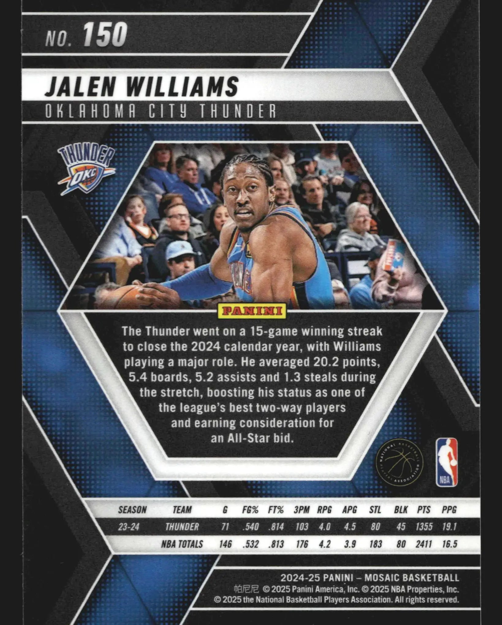 2024-25 Panini Mosaic Jalen Williams #150 Thunder - Basketball Card Single
