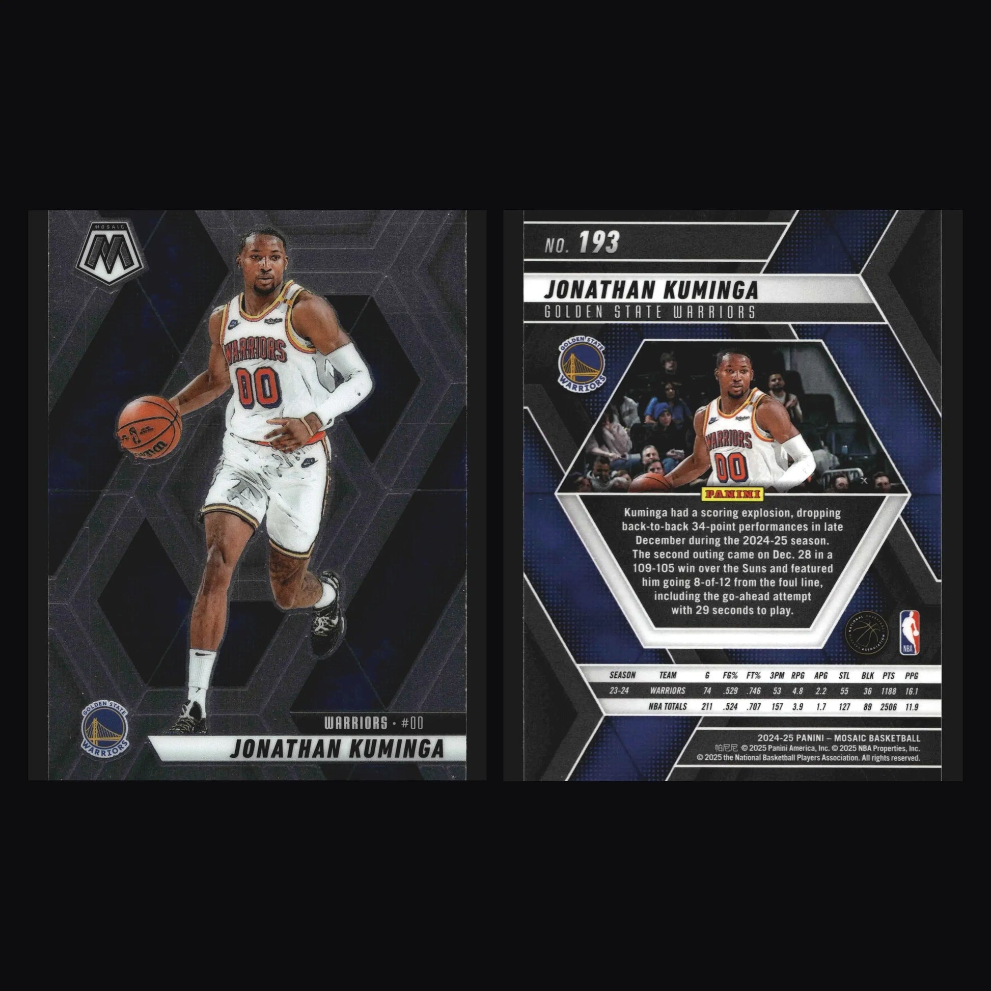 2024-25 Panini Mosaic Jonathan Kuminga #193 Golden State Warriors - Basketball Card Single