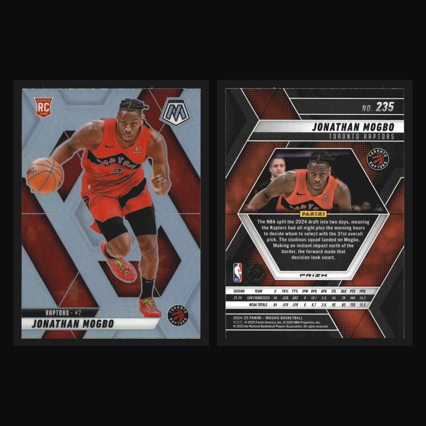 2024-25 Panini Mosaic Jonathan Mogbo #235 Mosaic Parallel RC Raptors - Basketball Card Single