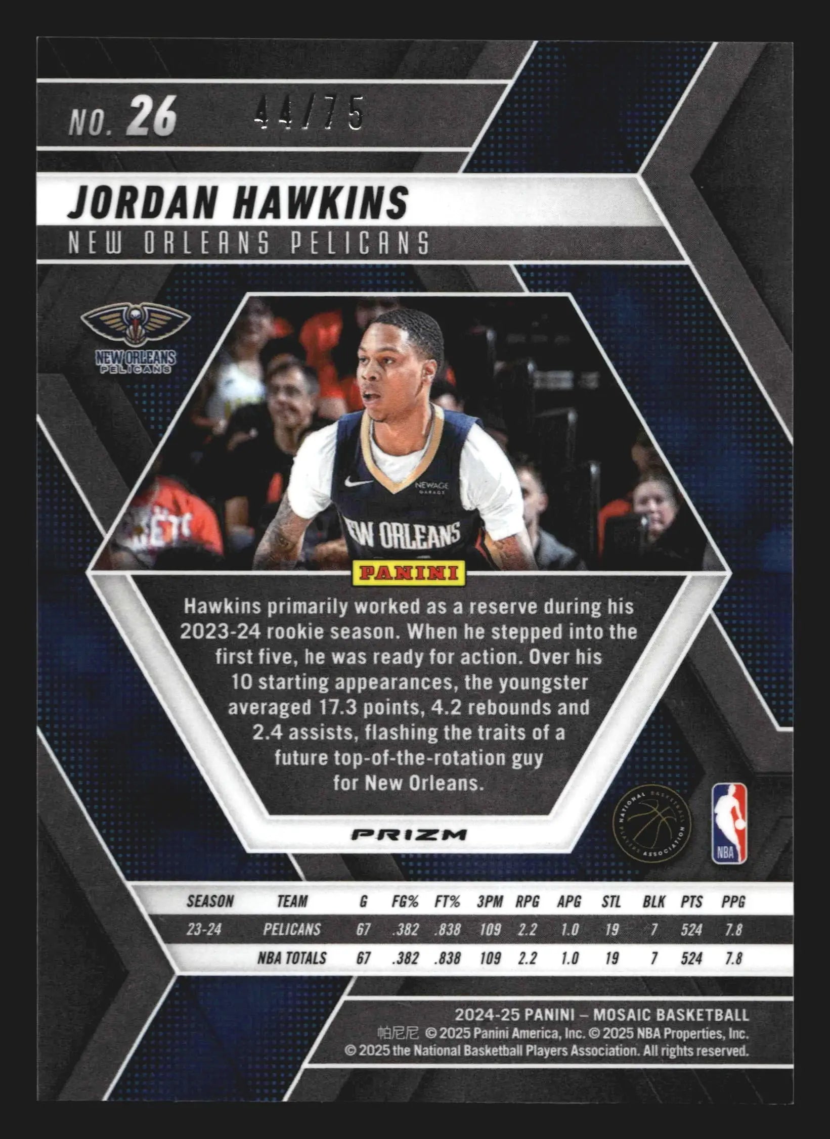 2024-25 Panini Mosaic Jordan Hawkins #26 Choice Fusion Red & Yellow /75 Pelicans