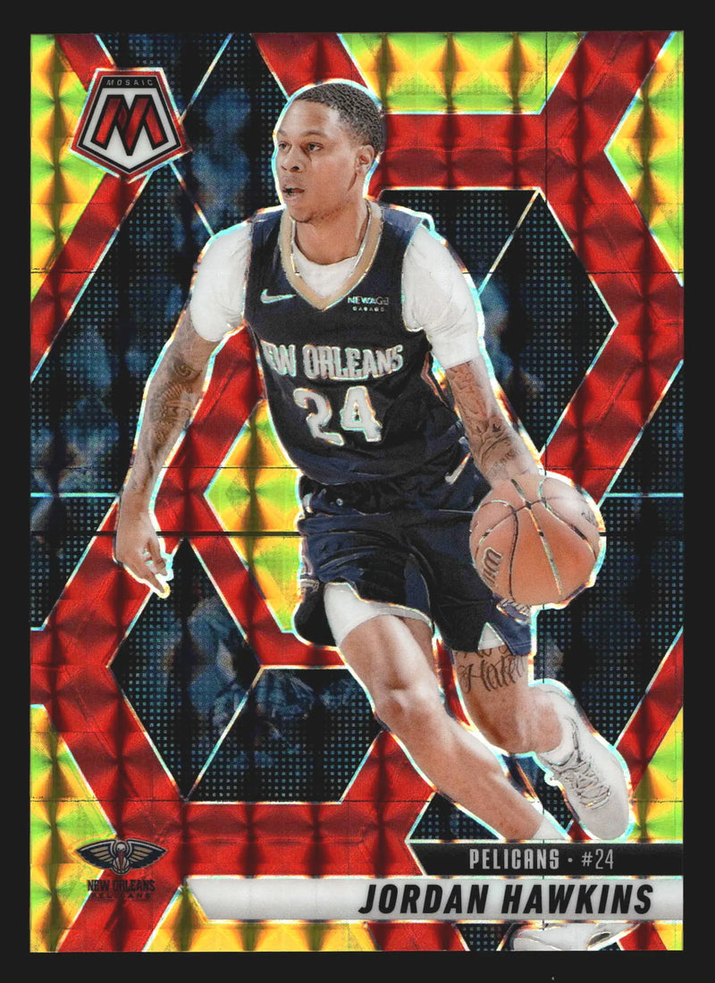 2024-25 Panini Mosaic Jordan Hawkins #26 Choice Fusion Red & Yellow /75 Pelicans
