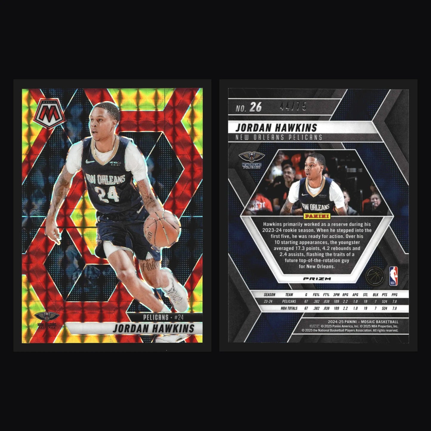 2024-25 Panini Mosaic Jordan Hawkins #26 Choice Fusion Red & Yellow /75 Pelicans