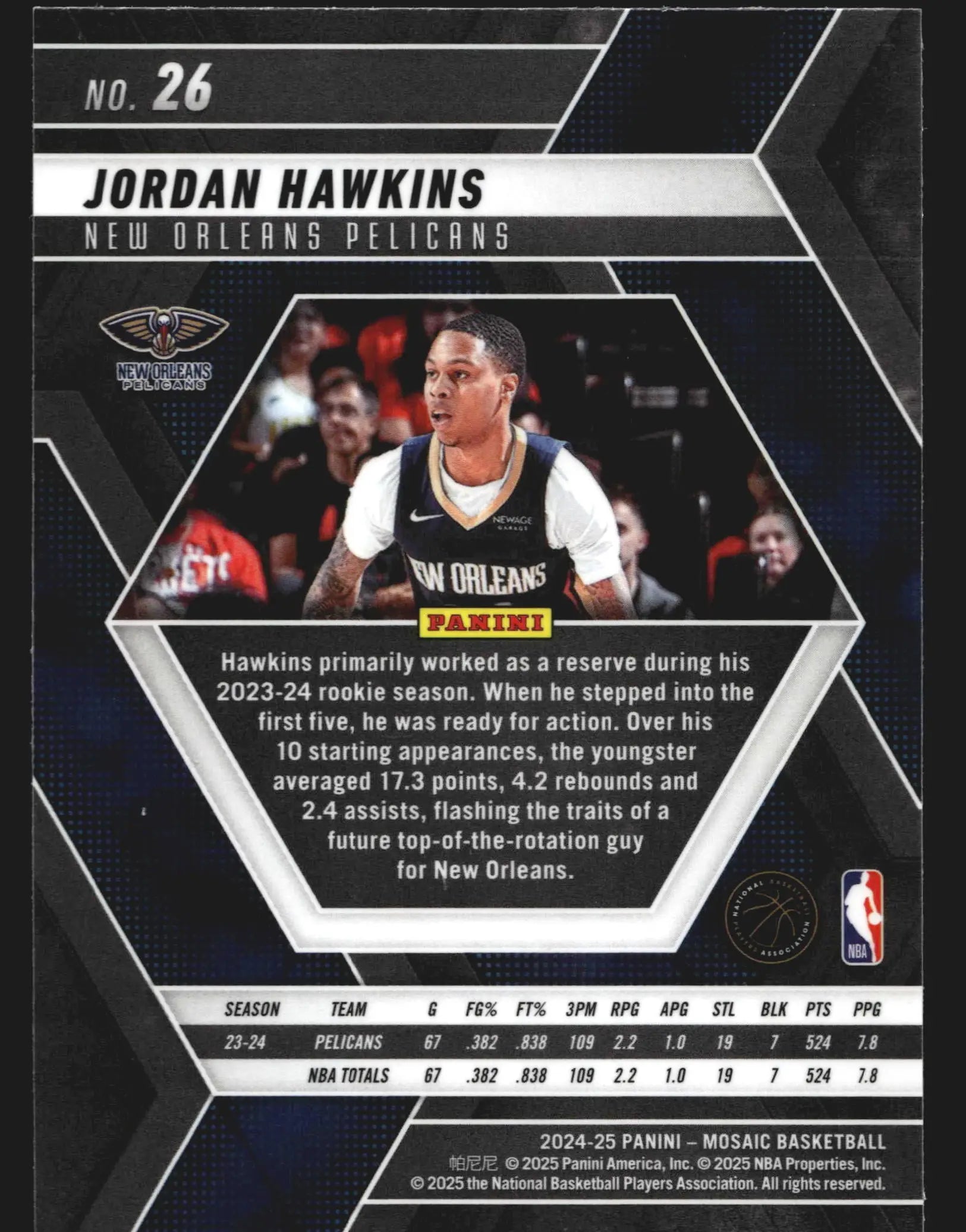 2024-25 Panini Mosaic Jordan Hawkins #26 New Orleans Pelicans