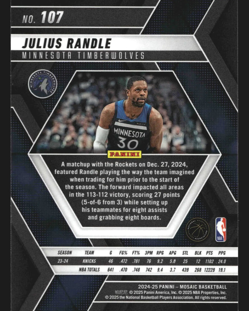 2024-25 Panini Mosaic Julius Randle #107 Minnesota Timberwolves - Basketball Card Single