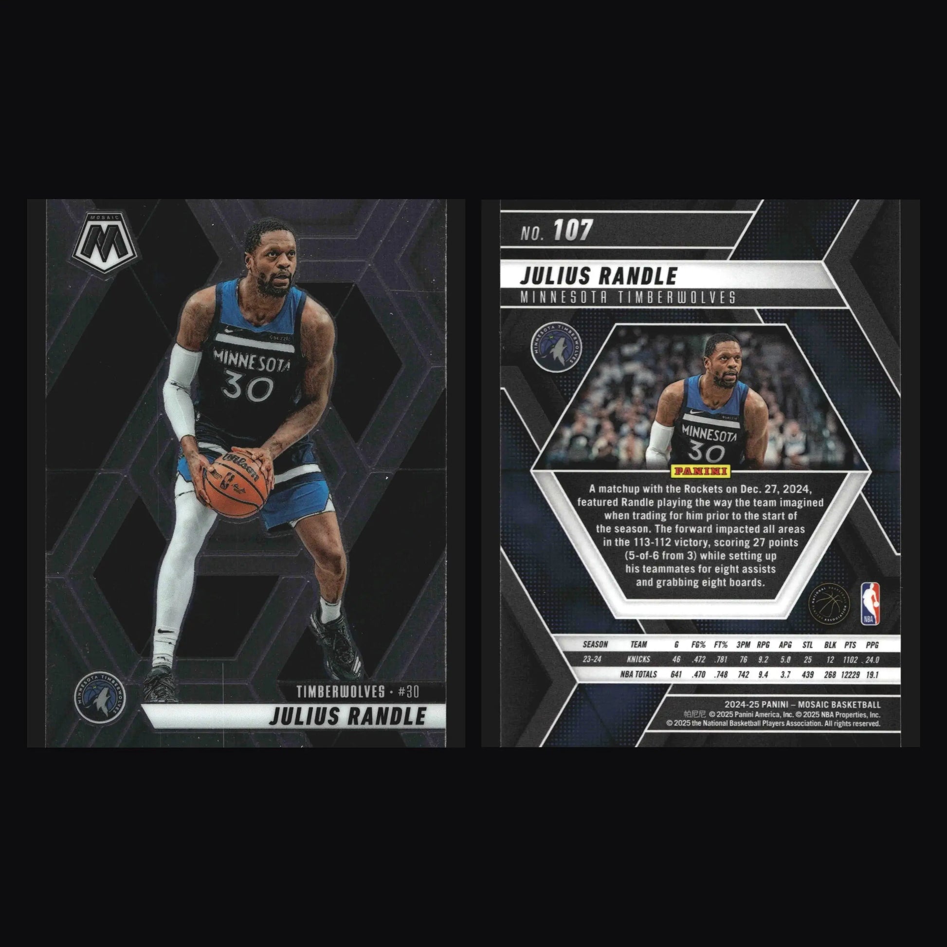 2024-25 Panini Mosaic Julius Randle #107 Minnesota Timberwolves - Basketball Card Single