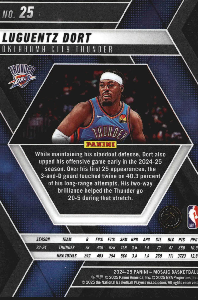 2024-25 Panini Mosaic Luguentz Dort #25 Oklahoma City Thunder - Basketball Card Single