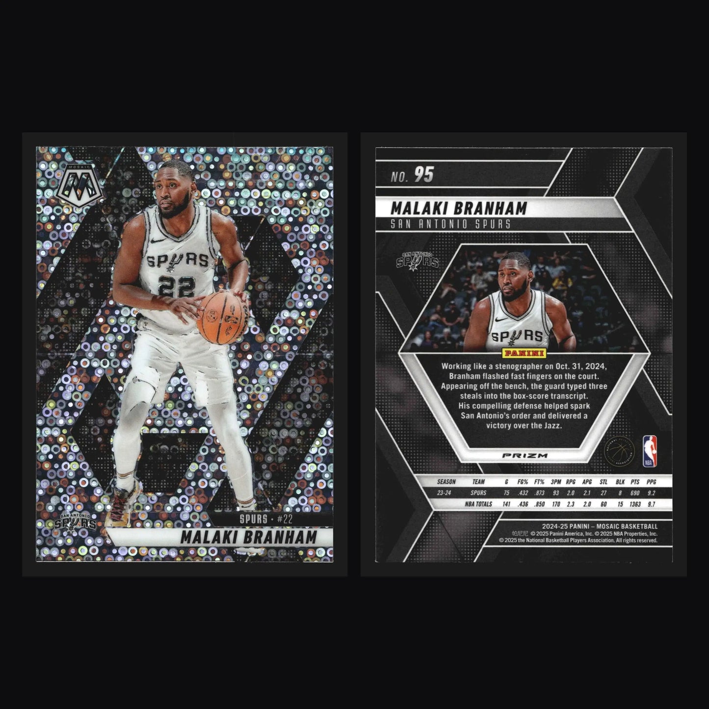 2024-25 Panini Mosaic Malaki Branham #95 Fast Break Mosaic Prizm Spurs - Basketball Card Single
