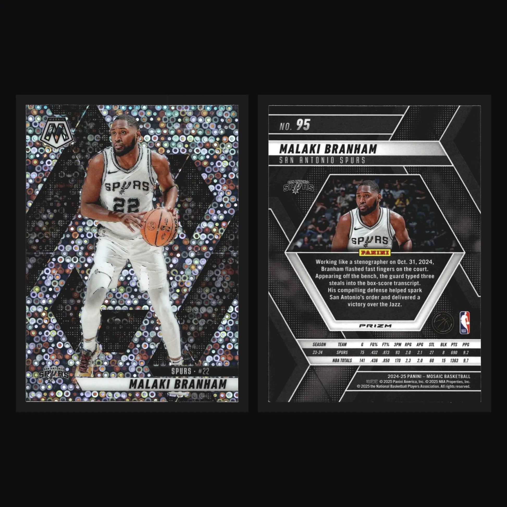 2024-25 Panini Mosaic Malaki Branham #95 Fast Break Mosaic Prizm Spurs - Basketball Card Single