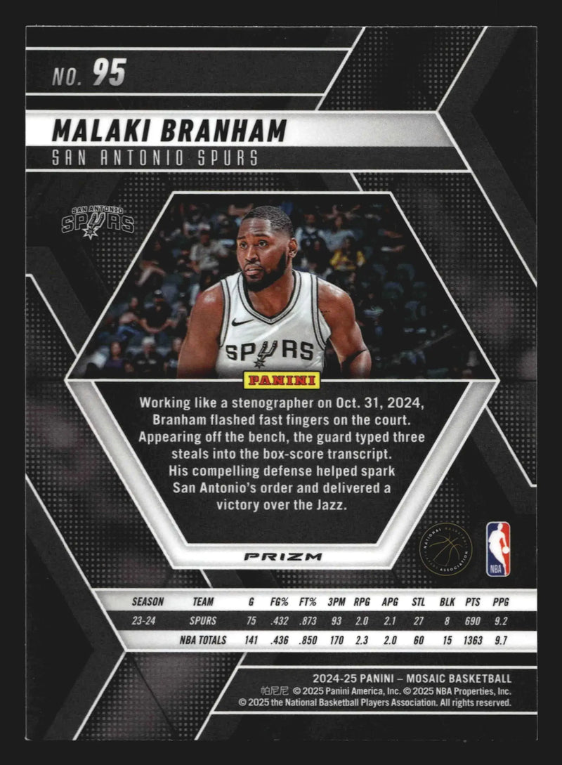 2024-25 Panini Mosaic Malaki Branham #95 Fast Break Mosaic Prizm Spurs - Basketball Card Single