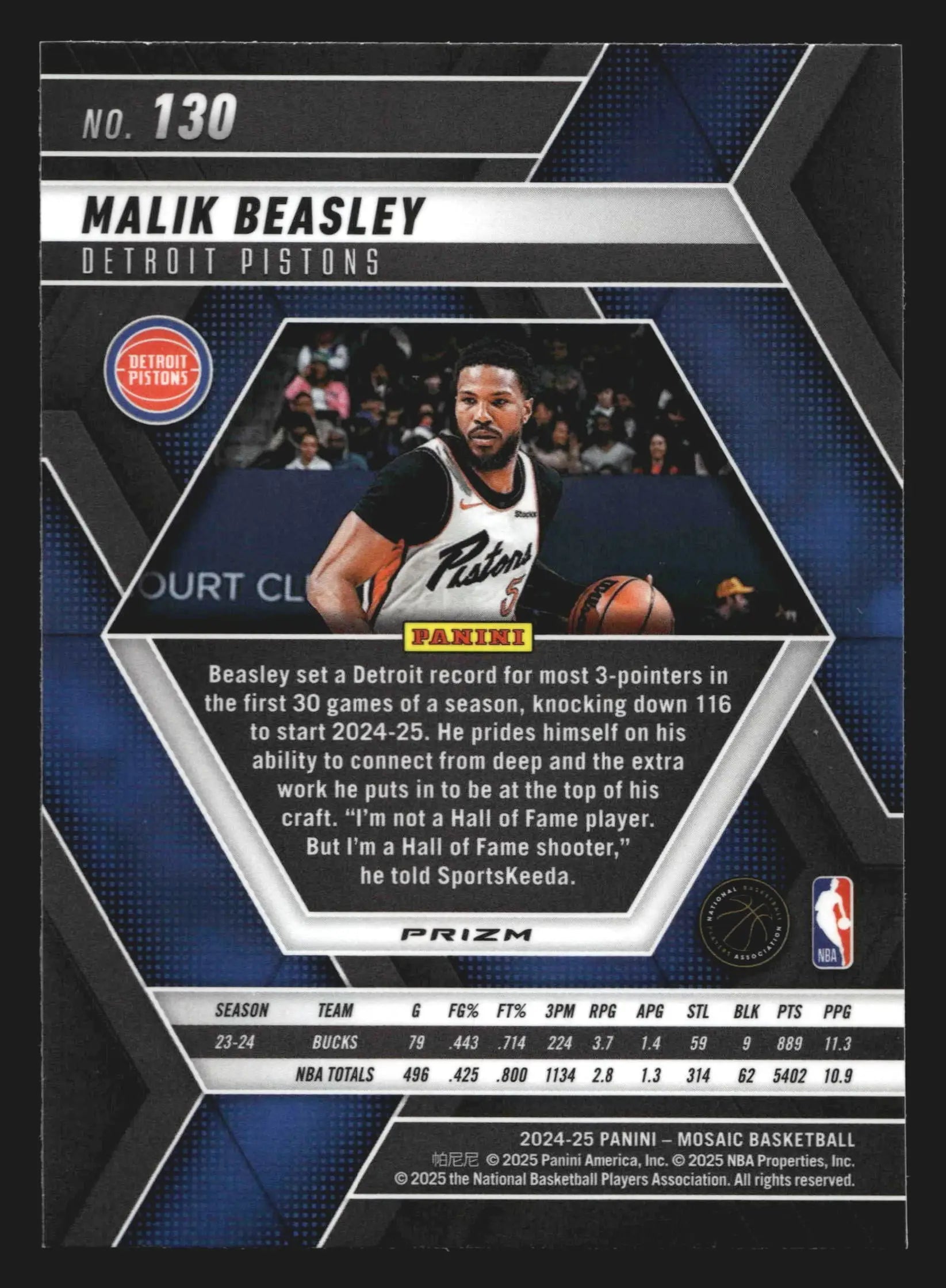 2024-25 Panini Mosaic Malik Beasley #130 Green Mosaic Prizm Detroit Pistons