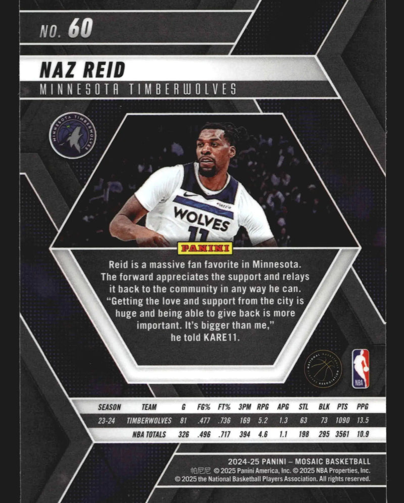2024-25 Panini Mosaic Naz Reid #60 Minnesota Timberwolves - Basketball Card Single