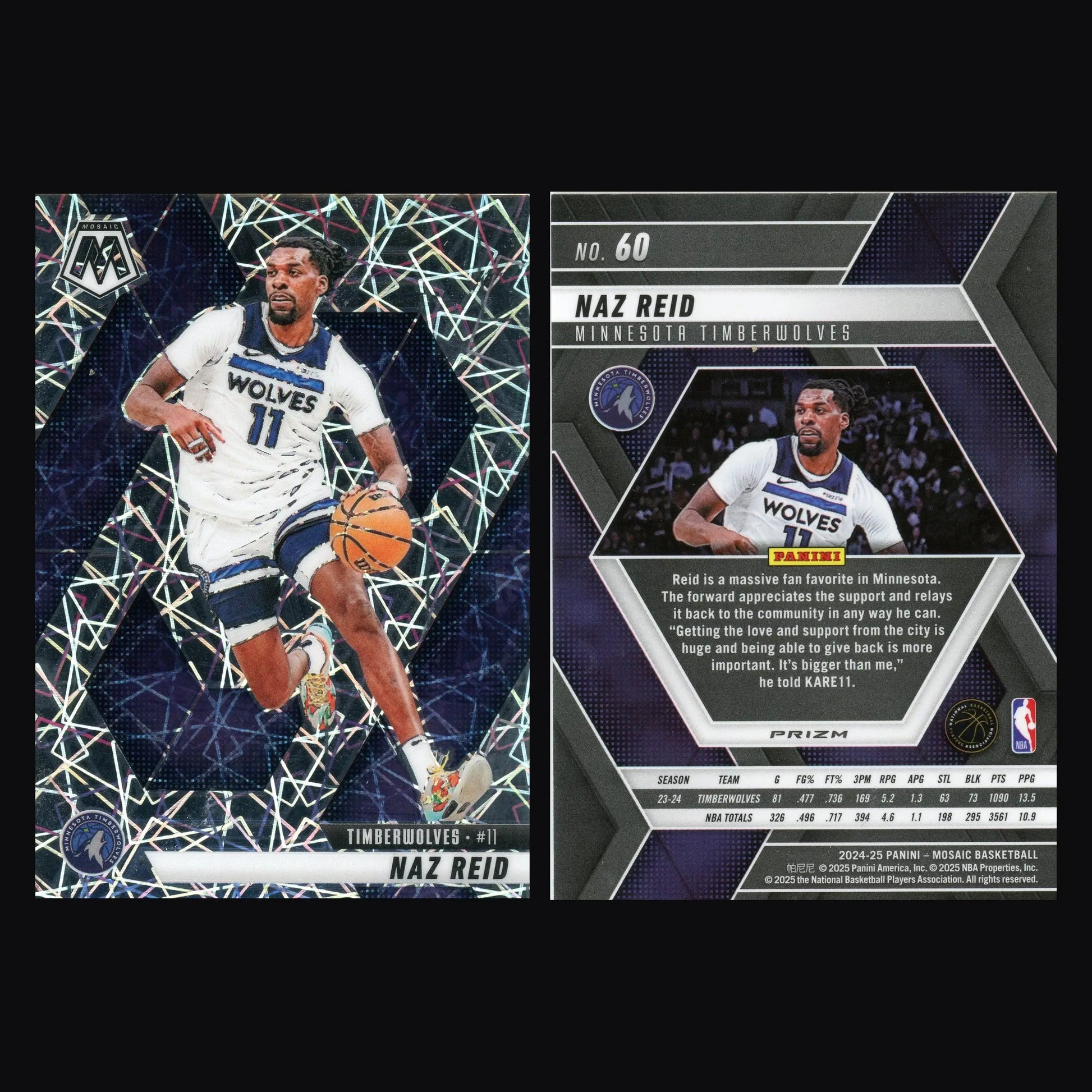 2024-25 Panini Mosaic Naz Reid #60 Premium Prizm Timberwolves - Basketball Card Single