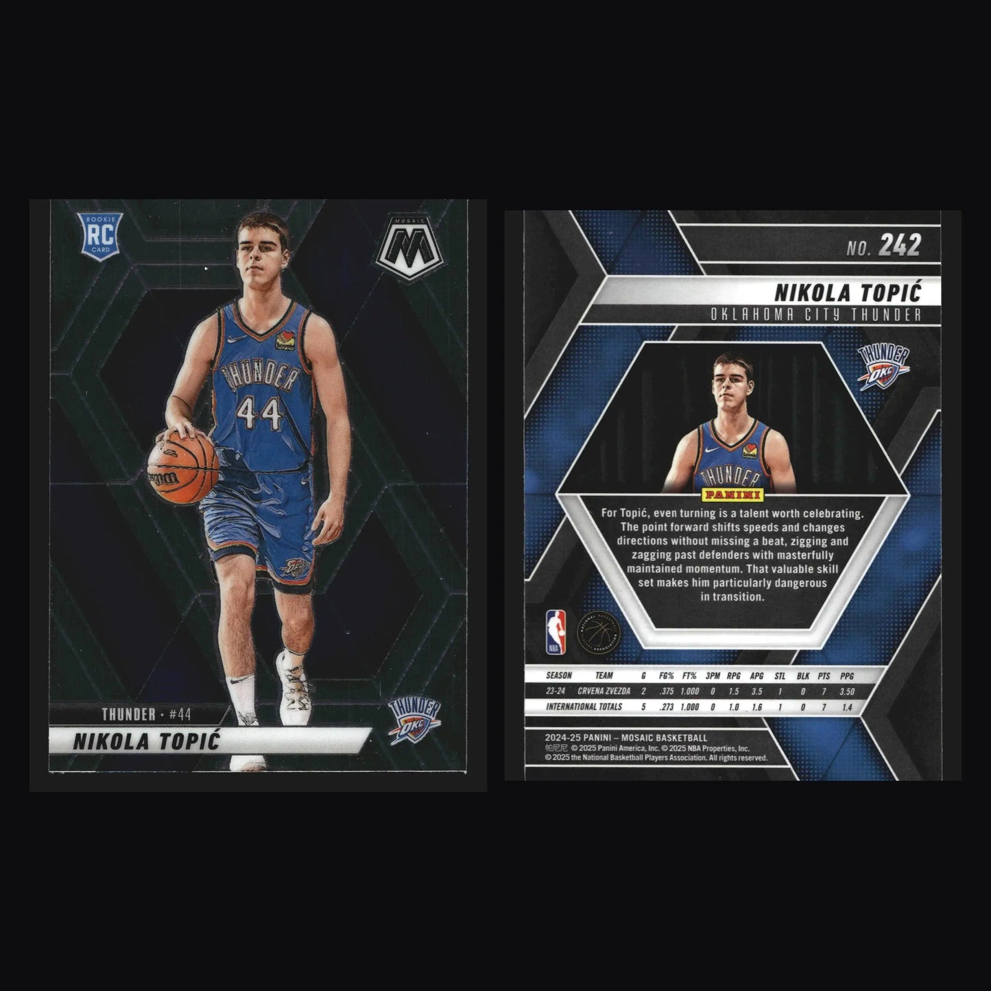 2024-25 Panini Mosaic Nikola Topic #242 Thunder RC - Basketball Card Single
