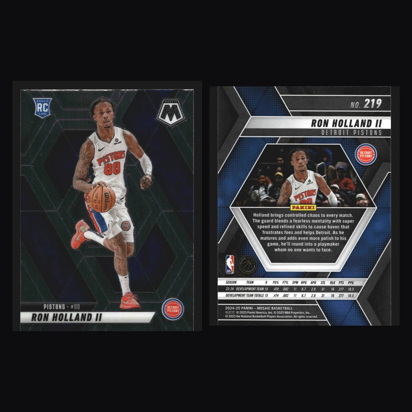 2024-25 Panini Mosaic Ron Holland II #219 RC Detroit Pistons Rookie - Basketball Card Single