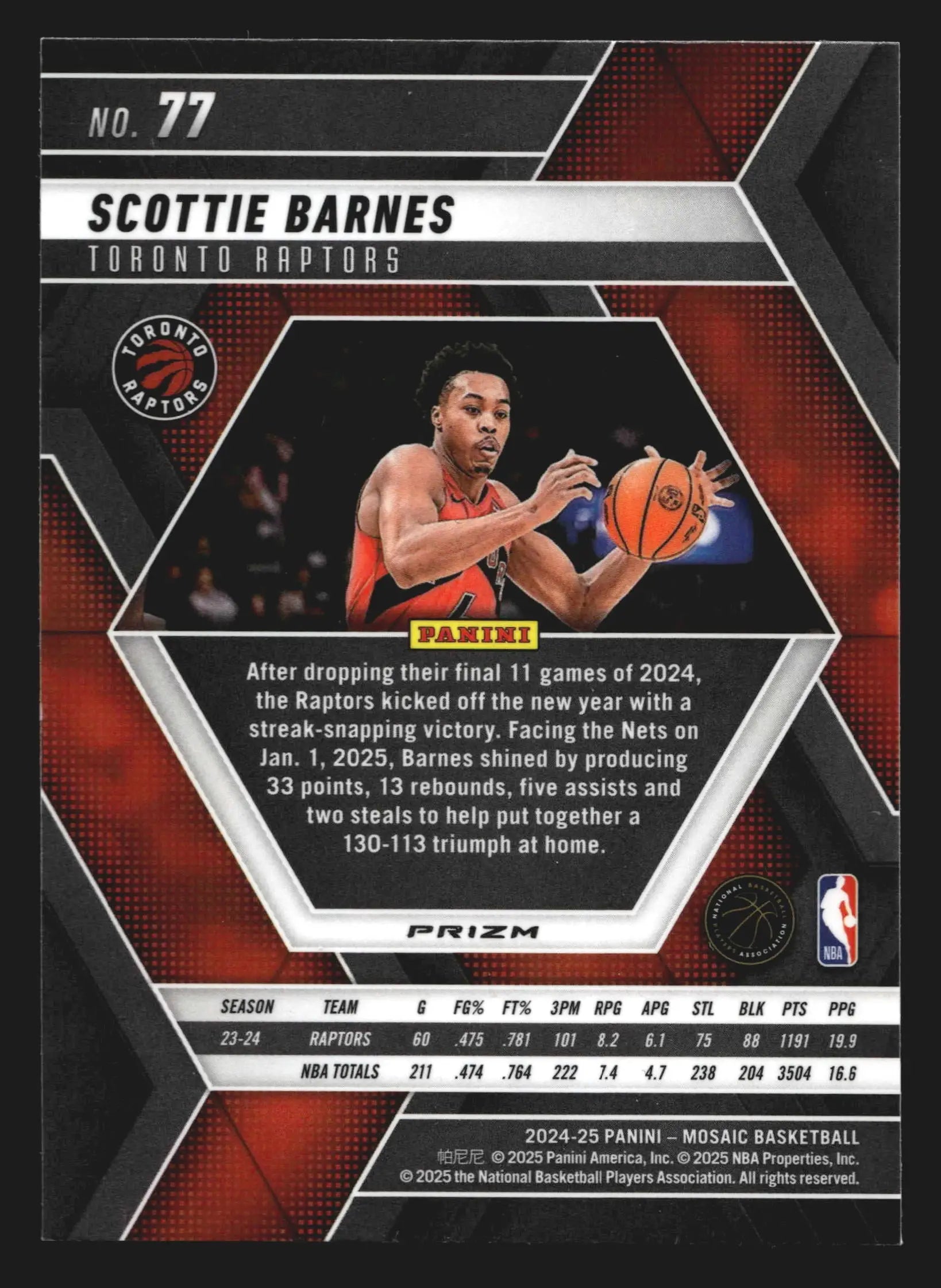 2024-25 Panini Mosaic Scottie Barnes #77 Mosaic Parallel Toronto Raptors