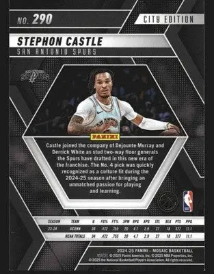 2024-25 Panini Mosaic Stephon Castle #290 City Edition San Antonio Spurs RC - Basketball Card Single