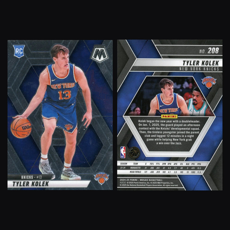 2024-25 Panini Mosaic Tyler Kolek #208 New York Knicks RC - Basketball Card Single
