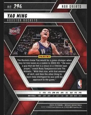 2024-25 Panini Mosaic Yao Ming #294 NBA Greats Rockets HOF - Basketball Card Single