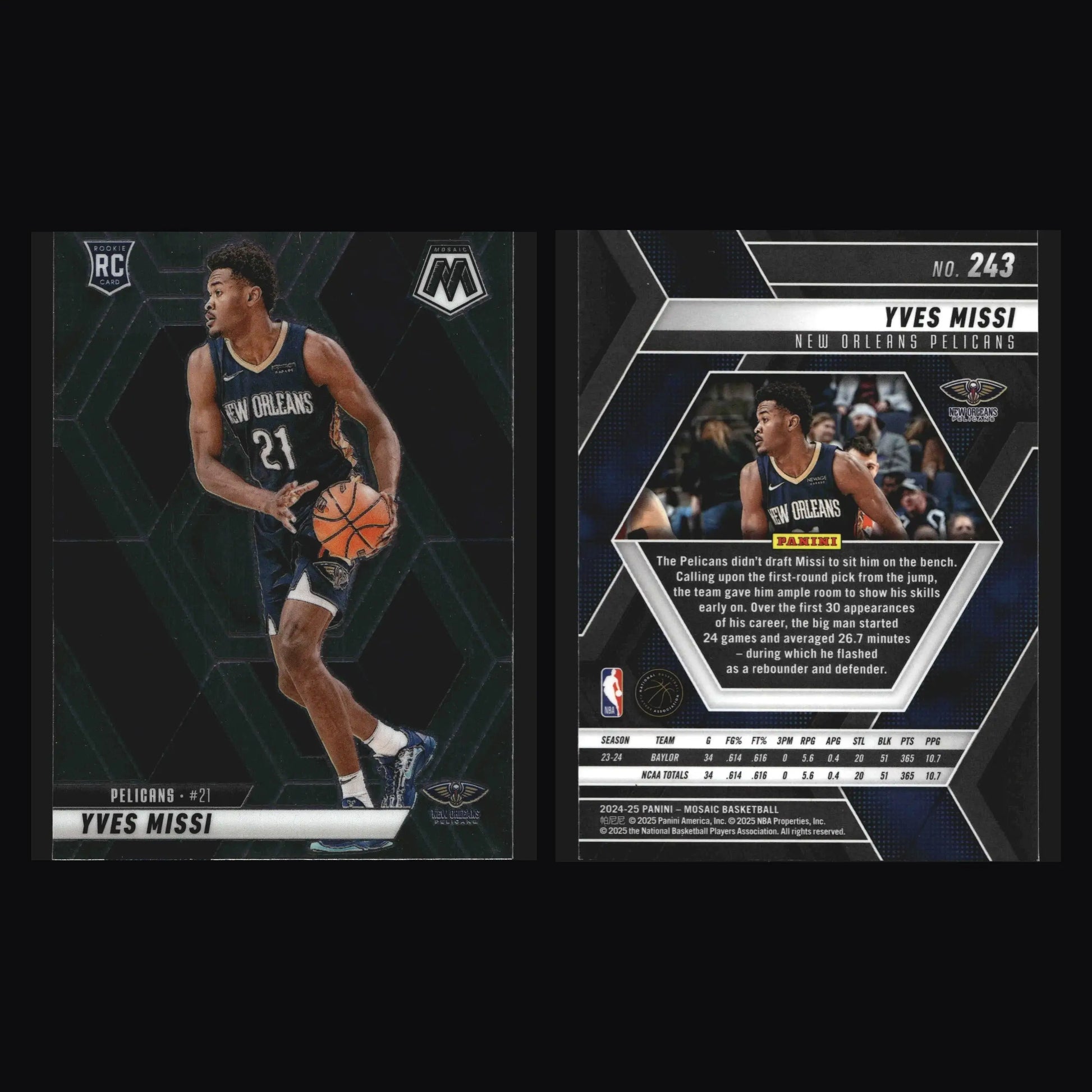 2024-25 Panini Mosaic Yves Missi #243 RC New Orleans Pelicans Rookie